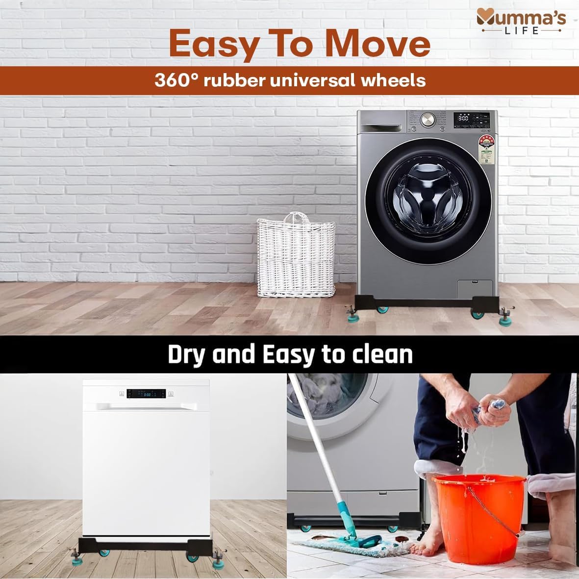 Mumma's LIFE Adjustable Trolley Stand for Washing Machine Fridge Cooler With Wheels Anti Vibration Grips
