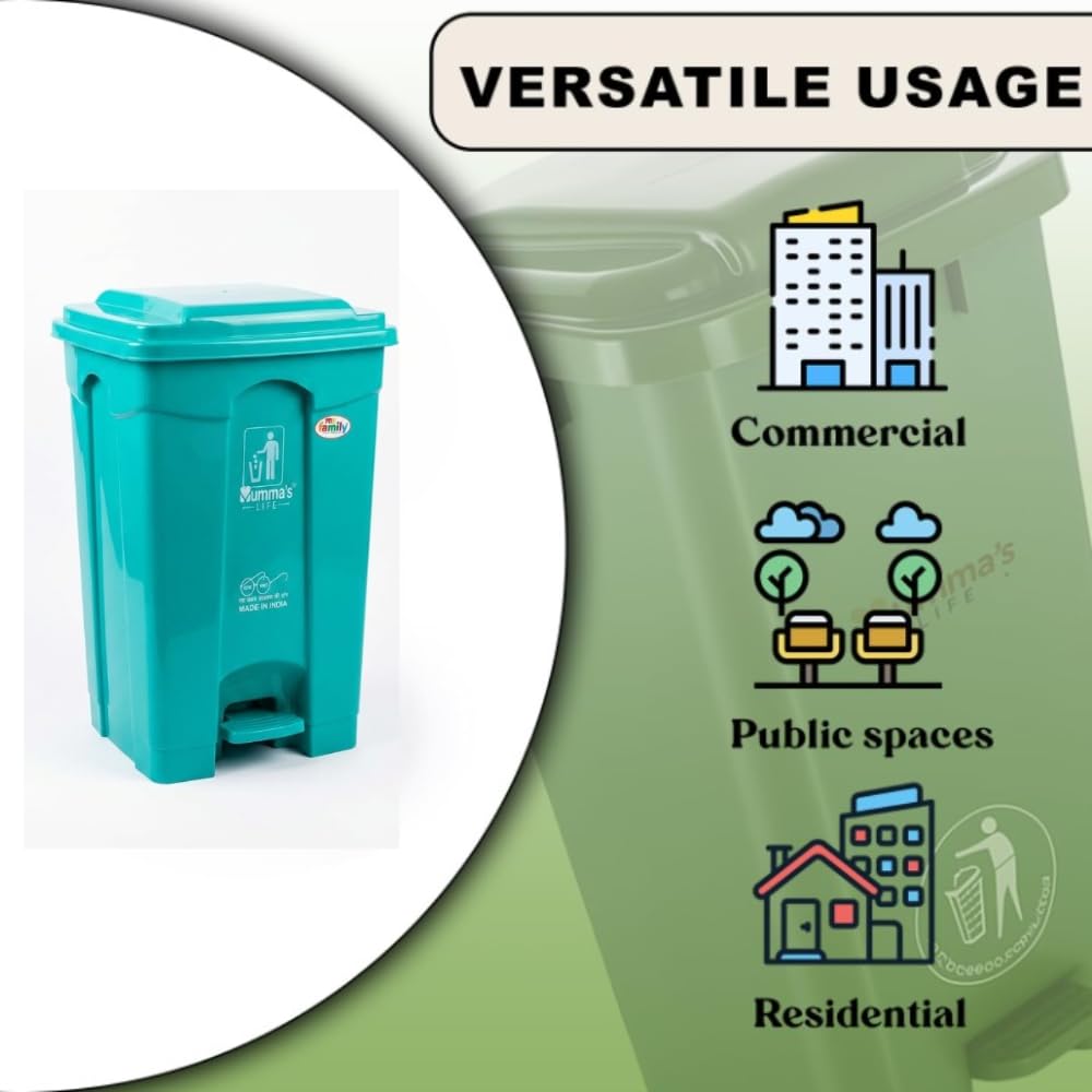Mumma's LIFE Pedal Dustbin For Kitchen With Lid | 50L Green Pedal Dustbin Plastic Garbage Bin for Indoor & Outdoor Use | Step-On Waste Bin | Dust Bins For Home