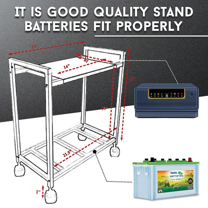 Mumma's LIFE Single Inverter Trolley for Home Metal Battery Stand Portable Compact Black