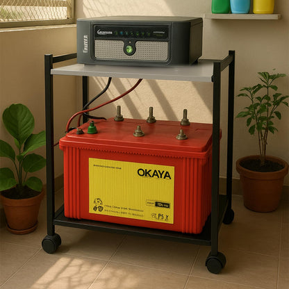 Mumma's LIFE Single Inverter Trolley for Home Metal Battery Stand Portable Compact Black