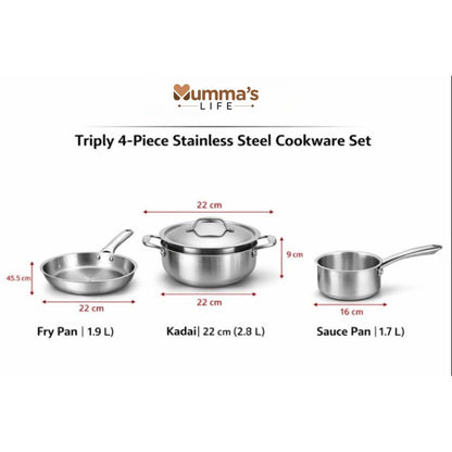 Triply Stainless Steel Kadai with Heavy Bottom