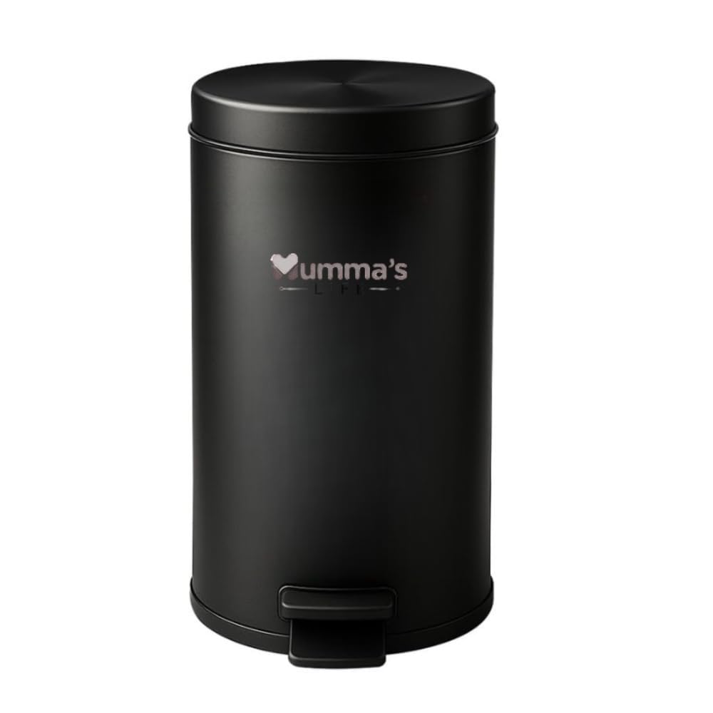 Mumma's LIFE Black Stainless Steel Trash Can with Lid | Pedal Dustbin | Hands-Free Step-On Small Bin for Bathroom, Bedroom, Kitchen & Toilet