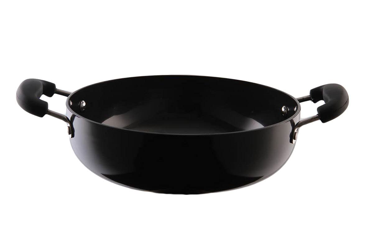Mumma's LIFE Black Non Stick Kadhai with Glass Lid, Hammertone Finish