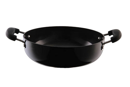 Mumma's LIFE Black Non Stick Kadhai with Glass Lid, Hammertone Finish