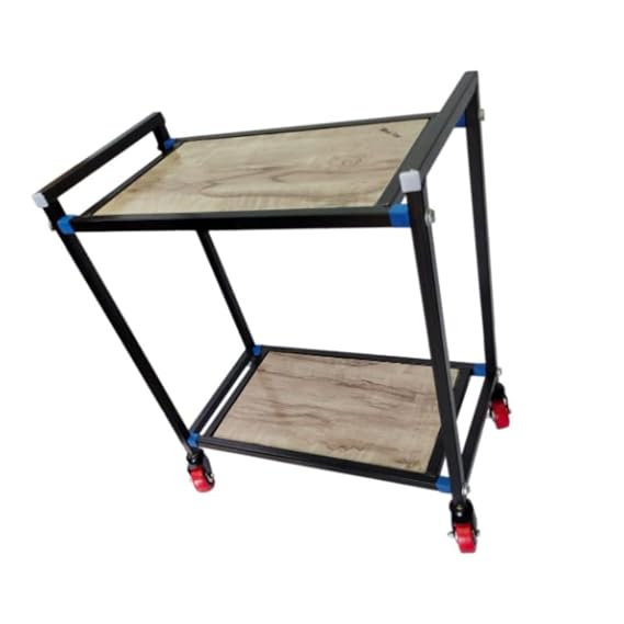 Mumma's LIFE Wooden Inverter Trolley for Home With Wheels Metal Battery Stand Black