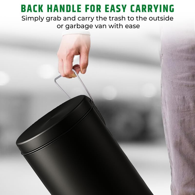 Mumma's LIFE Black Stainless Steel Trash Can with Lid | Pedal Dustbin | Hands-Free Step-On Small Bin for Bathroom, Bedroom, Kitchen & Toilet