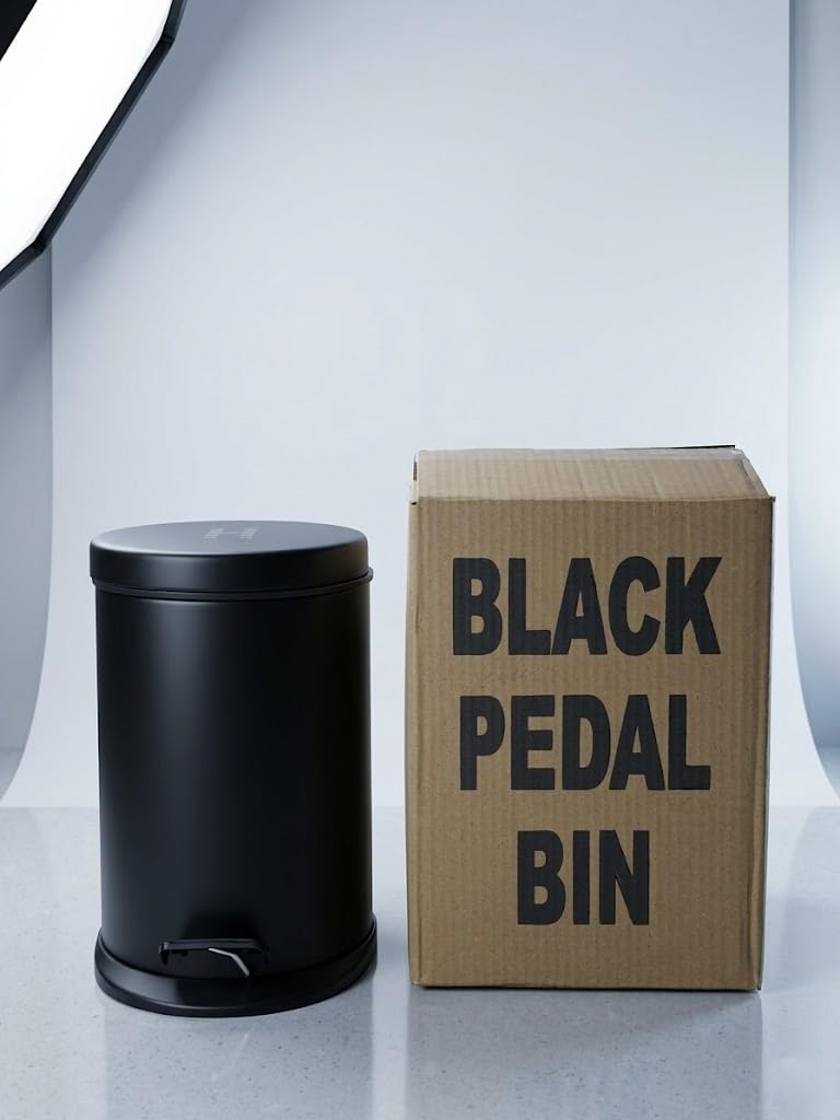 Mumma's LIFE Black Stainless Steel Trash Can with Lid | Pedal Dustbin | Hands-Free Step-On Small Bin for Bathroom, Bedroom, Kitchen & Toilet