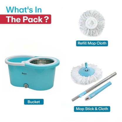 Mumma's LIFE Plastic Spin Mop Bucket Set, Extendable Handle, Removable Wringer, Square Mop Blue