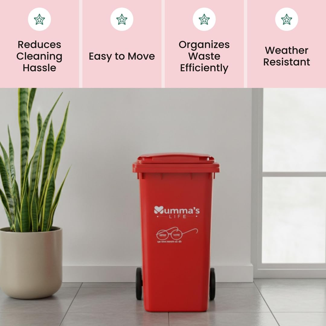Mumma's LIFE Plastic Manual Lift 120 Ltr Wheel Garbage Dustbin with Lid and Wheels (Green, Red, Blue)