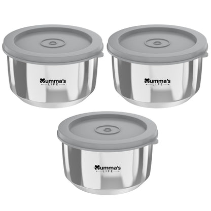 Mumma's LIFE Stainless Steel Airtight Containers With Leak Proof Lids, Set Of 3, Bpa Free, Odourless, Dishwasher Safe, Ideal For School And Office, 330Ml Capacity Each, Food Grade Silicon Seal, (Bea)