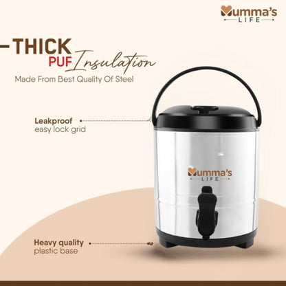 Mumma's LIFE Royal Stainless Steel Water Storage Container, 8300ml Vacuum Insulated Dispenser with Tap, Silver