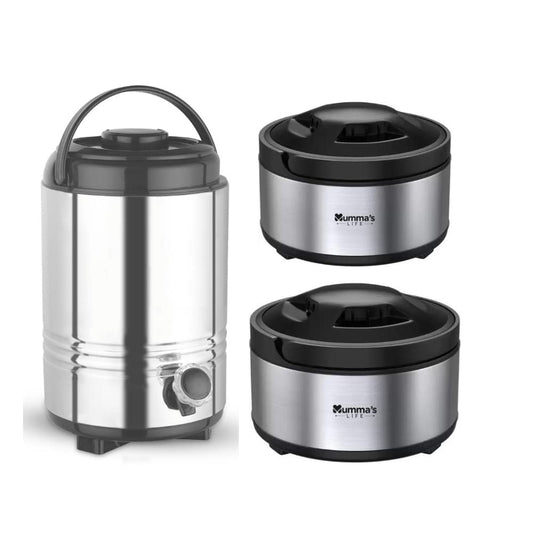 Mumma's LIFE- Stainless Steel Thermally Insulated Water Jug 10 Litre & 2000ml Casserole & 3500ml Casserole Combo Set of 3 pcs I