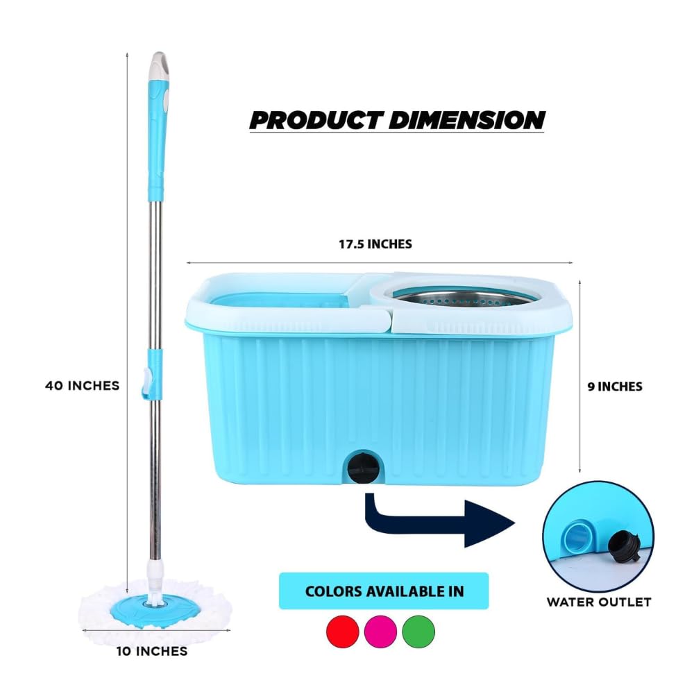Mumma's LIFE Plastic Spin Mop Bucket Set, Extendable Handle, Removable Wringer, Square Mop Blue