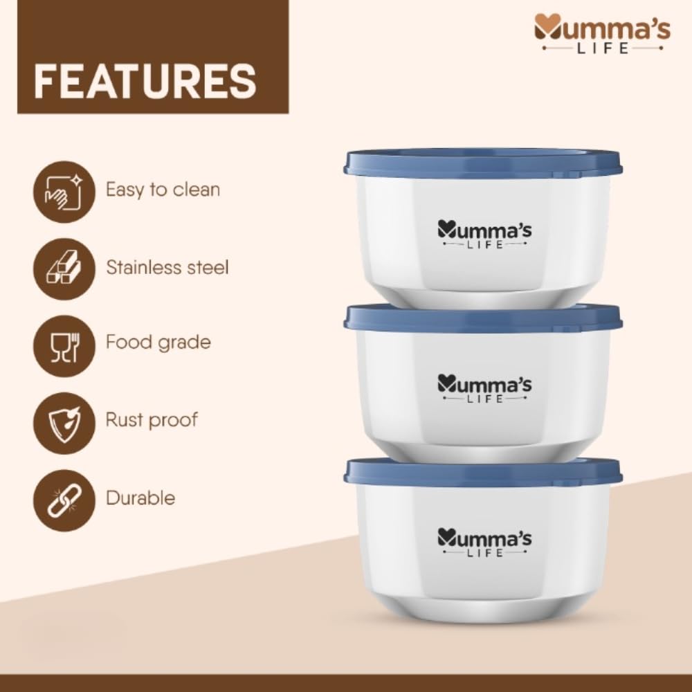 Mumma's LIFE Leak Proof Click And Seal Lock Stainless Steel Storage/Air Tight Tiffin Container/Lunch Container With Lid BPA Free (280 ML) (Pack of 12)