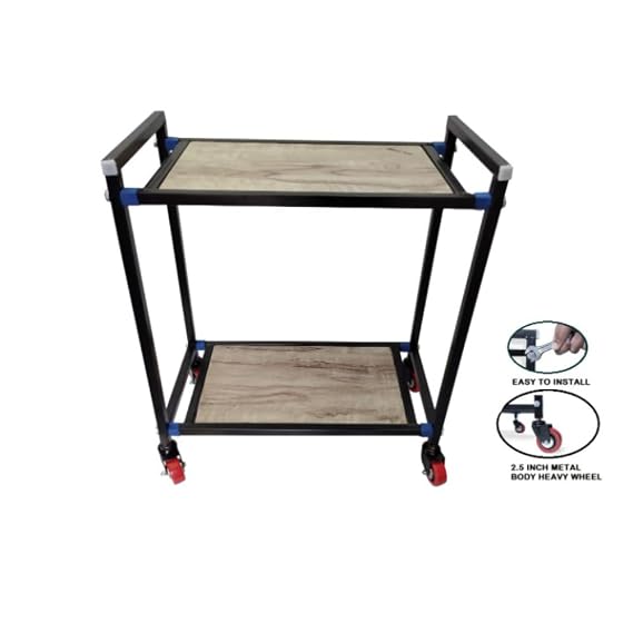 Mumma's LIFE Wooden Inverter Trolley for Home With Wheels Metal Battery Stand Black