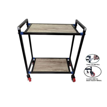 Mumma's LIFE Wooden Inverter Trolley for Home With Wheels Metal Battery Stand Black