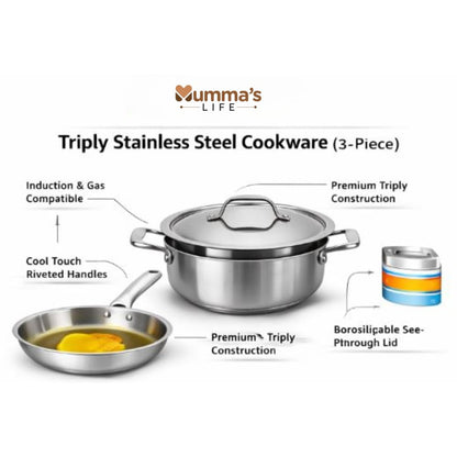 Triply Stainless Steel Kadai with Heavy Bottom