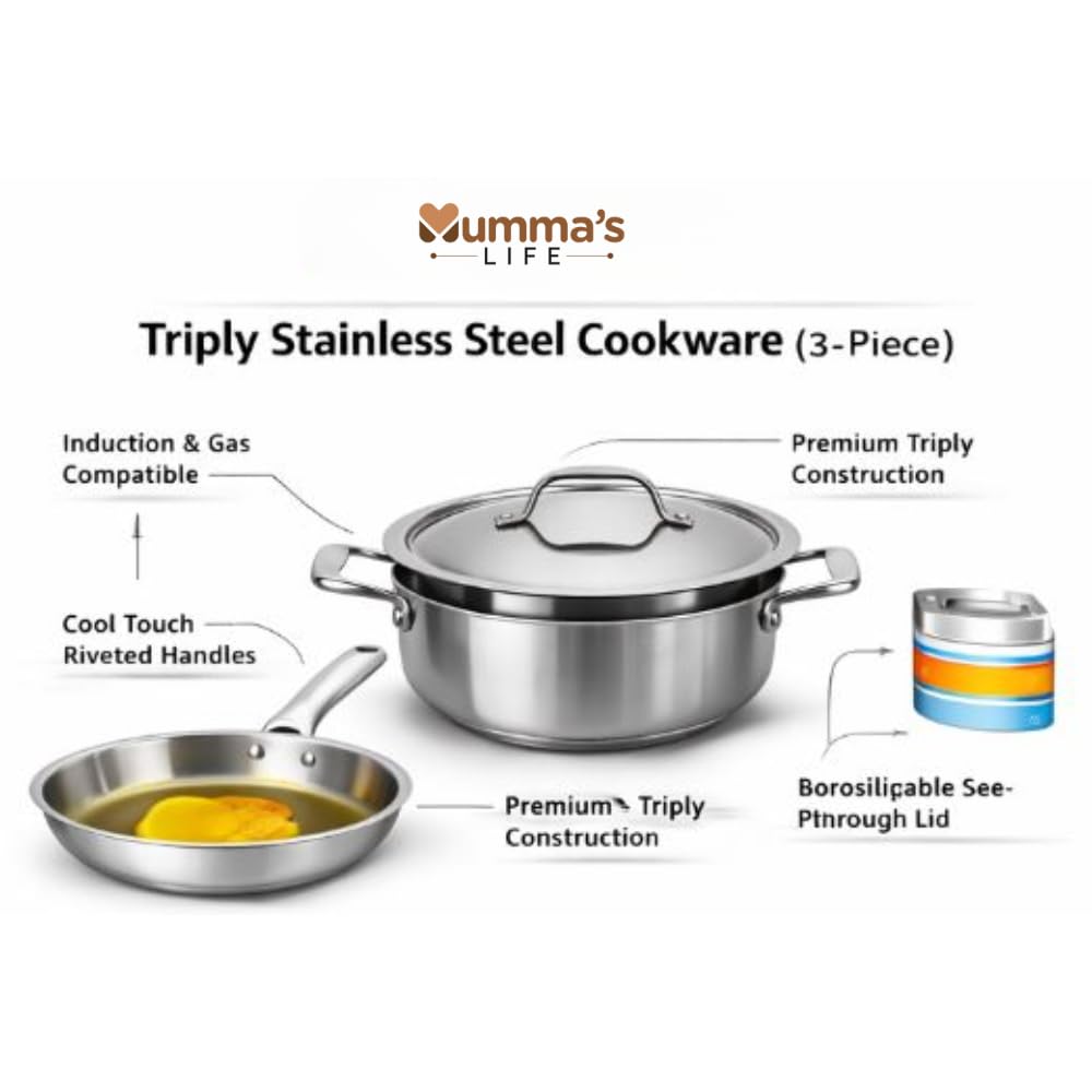 Triply Stainless Steel Kadai with Heavy Bottom