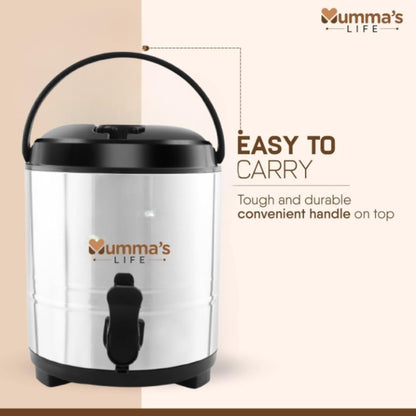 Mumma's LIFE Royal Stainless Steel Water Storage Container, 8300ml Vacuum Insulated Dispenser with Tap, Silver