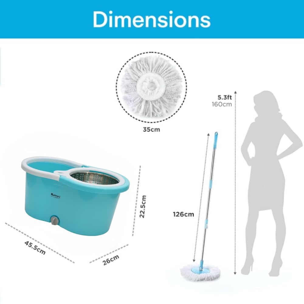 Mumma's LIFE Plastic Spin Mop Bucket Set, Extendable Handle, Removable Wringer, Square Mop Blue