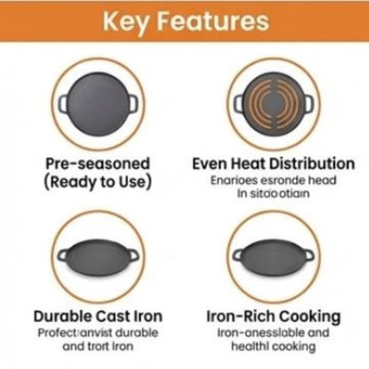 Mumma’s Life Cast Iron Cookware Set (3-Piece Combo) – Dosa Tawa (30.5 cm), Deep Kadai (2.3L) & Fry Pan (1.4L) | Pre-Seasoned, Naturally Non-Stick & Toxin-Free Heavy Duty Kitchen Set (Black)