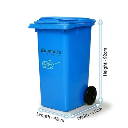 Mumma's LIFE Big Dustbin Extra Large Size | 120L Plastic Manual-Lift Wheel Garbage Big Dustbin | Heavy Duty HDPE Waste Bin with Lid & Wheels | For Indoor & Outdoor Use (Blue)