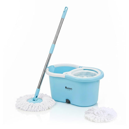 Mumma's LIFE Plastic Spin Mop Bucket with Extendable Handle | 360° Rotating Mop Set with Removable Steel Wringer | Round Mop Set for Home Floor Cleaning
