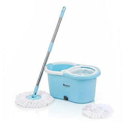 Mumma's LIFE Plastic Spin Mop Bucket, Moppers for Cleaning Floor, Mop Set Extendable Handle, Removable Wringer 360° with Floor Cleaner Mopping Stick (Square Mop Set)