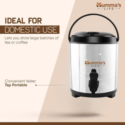Mumma's LIFE Royal Stainless Steel Water Storage Container, 8300ml Vacuum Insulated Dispenser with Tap, Silver