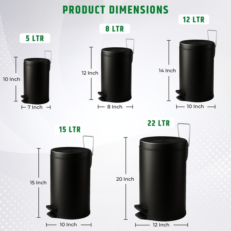 Mumma's LIFE Black Stainless Steel Trash Can with Lid | Pedal Dustbin | Hands-Free Step-On Small Bin for Bathroom, Bedroom, Kitchen & Toilet