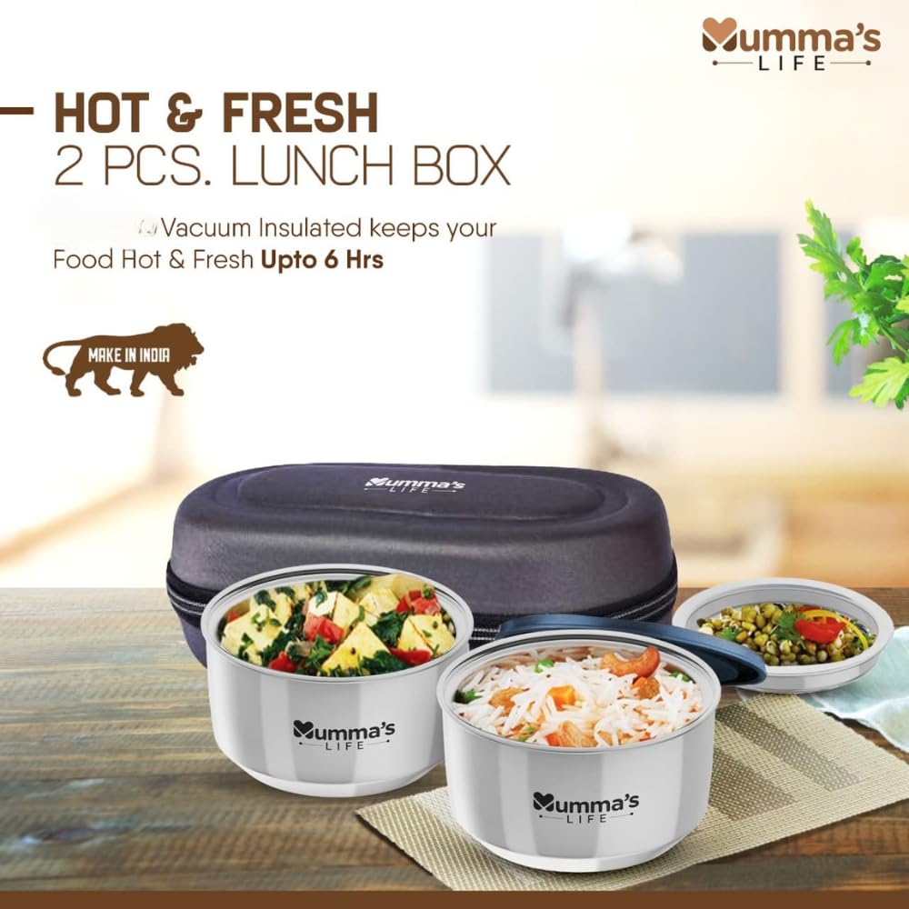 Mumma's LIFE- Insulated Lunch Box 2 Containers Lunch Box with Lid (280 ML) (Grey)