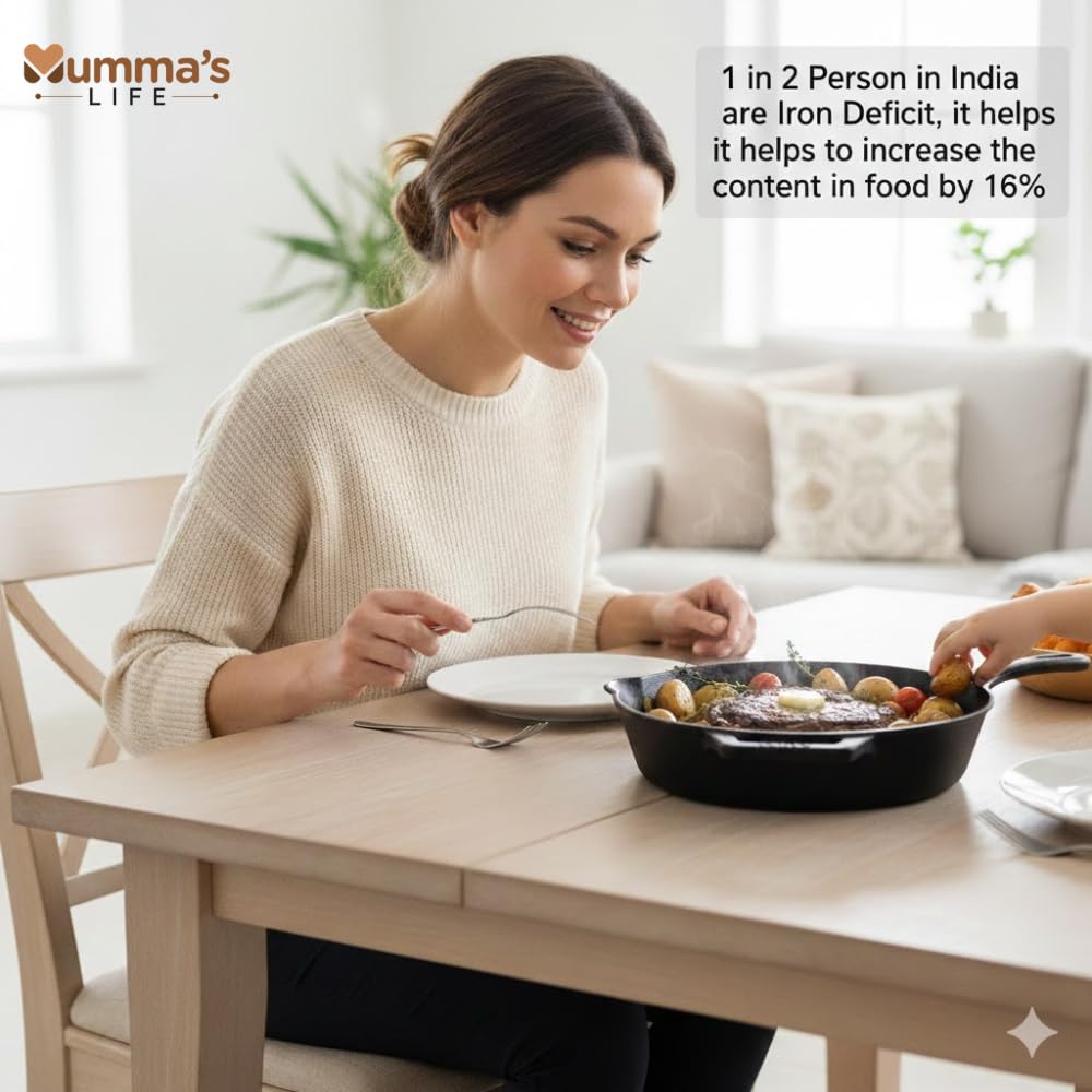 Mumma’s Life Cast Iron Cookware Set (3-Piece Combo) – Dosa Tawa (30.5 cm), Deep Kadai (2.3L) & Fry Pan (1.4L) | Pre-Seasoned, Naturally Non-Stick & Toxin-Free Heavy Duty Kitchen Set (Black)