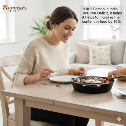 Mumma’s Life Cast Iron Cookware Set (3-Piece Combo) – Dosa Tawa (30.5 cm), Deep Kadai (2.3L) & Fry Pan (1.4L) | Pre-Seasoned, Naturally Non-Stick & Toxin-Free Heavy Duty Kitchen Set (Black)