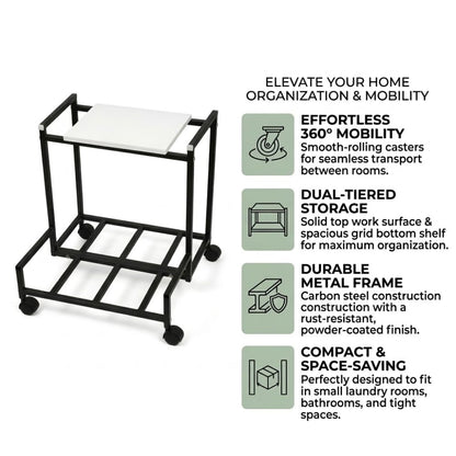 Mumma's LIFE Metal Inverter Trolley for Home With Wheels Heavy Duty Battery Stand Black Wooden Double Modular Single