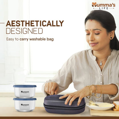 Mumma's LIFE- Insulated Lunch Box 2 Containers Lunch Box with Lid (280 ML) (Grey)