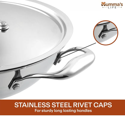 Triply Stainless Steel Kadai with Heavy Bottom