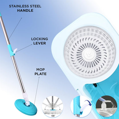 Mumma's LIFE Spin Mop with Bucket, 2 Wet Dry Mop Heads, Extendable Steel Handle, Square Mop
