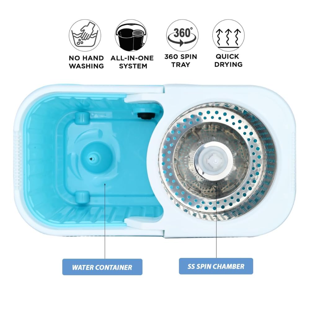 Mumma's LIFE Plastic Spin Mop Bucket Set, Extendable Handle, Removable Wringer, Square Mop Blue