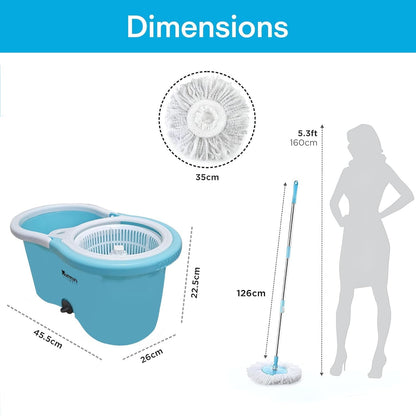 Mumma's LIFE Plastic Spin Mop Bucket, Moppers for Cleaning Floor, Mop Set Extendable Handle, Removable Wringer 360° with Floor Cleaner Mopping Stick (Square Mop Set)