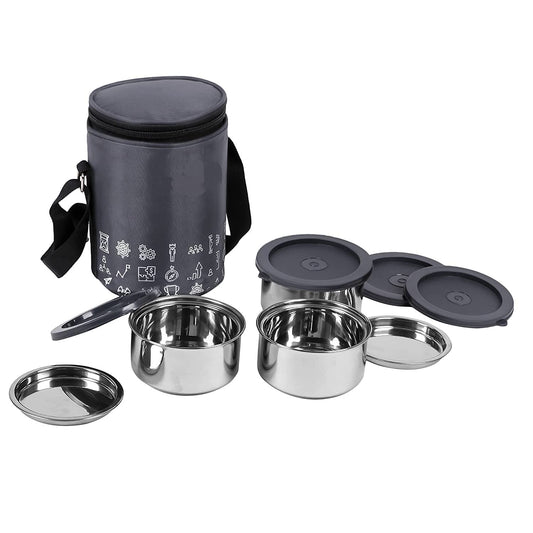 Mumma's LIFE Insulated Lunch Box, Set of 3, 280 ml x 3 (Stainless Steel, Silver Grey) (840 ML)