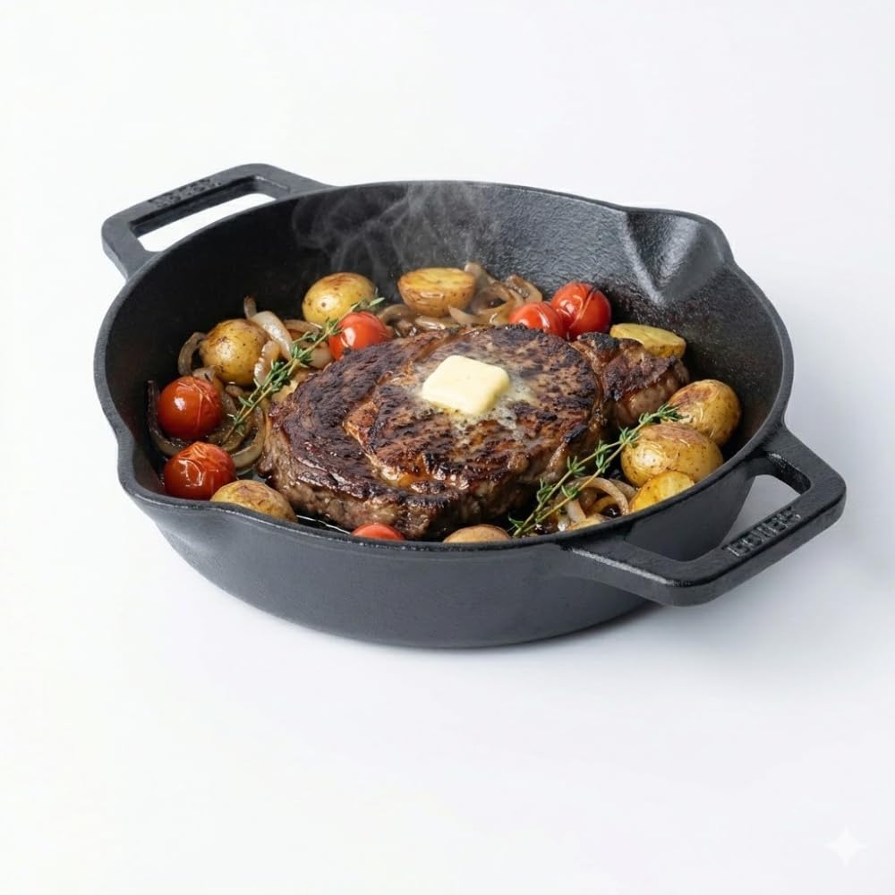 Mumma’s Life Cast Iron Cookware Set (3-Piece Combo) – Dosa Tawa (30.5 cm), Deep Kadai (2.3L) & Fry Pan (1.4L) | Pre-Seasoned, Naturally Non-Stick & Toxin-Free Heavy Duty Kitchen Set (Black)