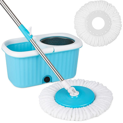 Mumma's LIFE Plastic Spin Mop Bucket, Moppers for Cleaning Floor, Mop Set Extendable Handle, Removable Wringer 360° with Floor Cleaner Mopping Stick (Square Mop Set)