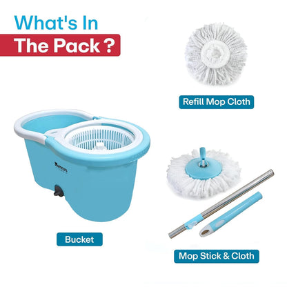 Mumma's LIFE Plastic Spin Mop Bucket, Moppers for Cleaning Floor, Mop Set Extendable Handle, Removable Wringer 360° with Floor Cleaner Mopping Stick (Square Mop Set)