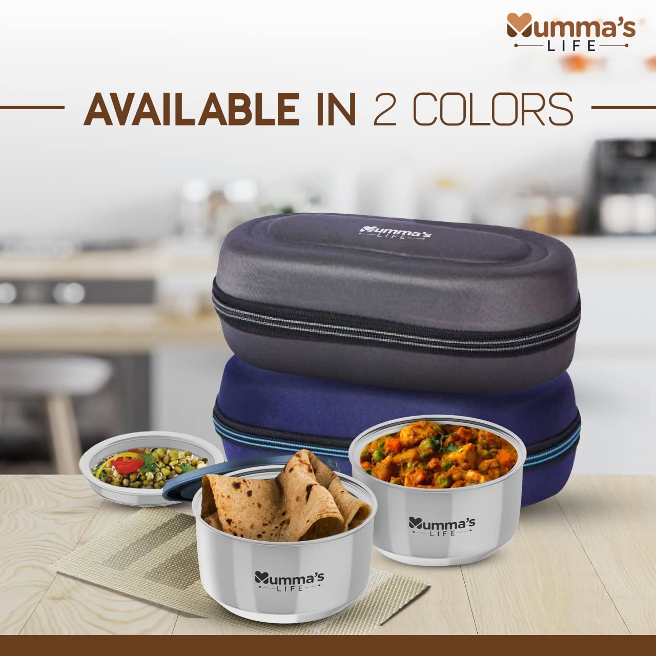 Mumma's LIFE- Insulated Lunch Box 2 Containers Lunch Box with Lid (280 ML) (Grey)