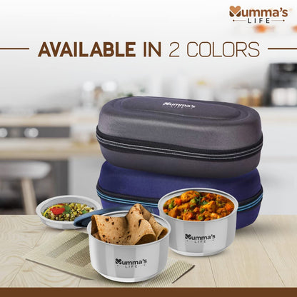 Mumma's LIFE- Insulated Lunch Box 2 Containers Lunch Box with Lid (280 ML) (Grey)