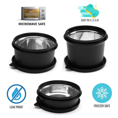 Mumma's LIFE Stainless Steel Lunch Box Range With Microwave Safe Airtight Containers Leak Proof BPA Free Black for Home & Office