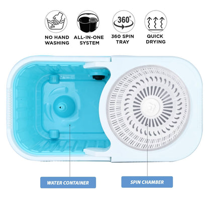 Mumma's LIFE Spin Mop with Bucket, 2 Wet Dry Mop Heads, Extendable Steel Handle, Square Mop