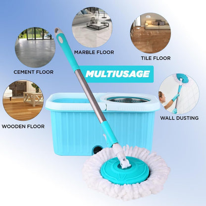 Mumma's LIFE Plastic Spin Mop Bucket Set, Extendable Handle, Removable Wringer, Square Mop Blue