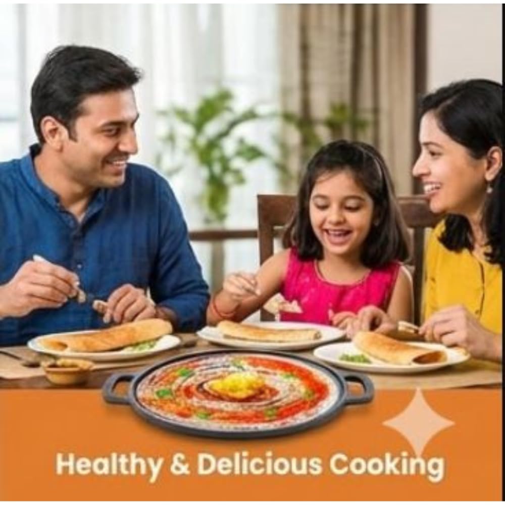 Mumma’s Life Cast Iron Cookware Set (3-Piece Combo) – Dosa Tawa (30.5 cm), Deep Kadai (2.3L) & Fry Pan (1.4L) | Pre-Seasoned, Naturally Non-Stick & Toxin-Free Heavy Duty Kitchen Set (Black)