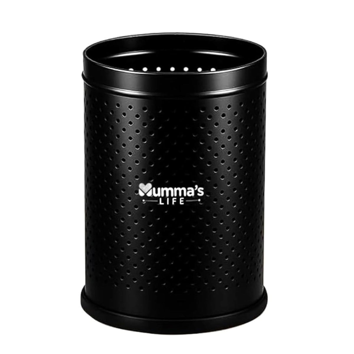 Mumma's LIFE Stainless Steel Dustbin, Black, Silver Perforated Open Top Garbage Bin with Anti-Skid Base | Small Dustbin for Bathroom, Kitchen, Bedroom & Office